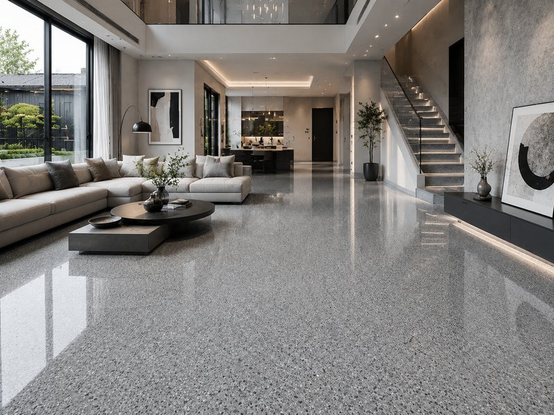 Villa Water-Based Epoxy Color Sand Self-Leveling Floor | Luxury Seamless Liquid Marble Flooring